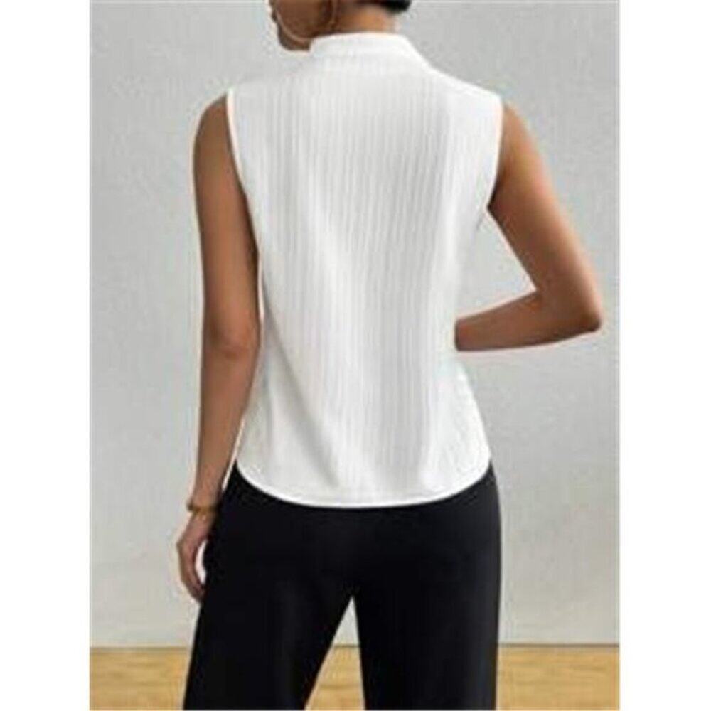 Women's Deep V Neck Sleeveless Work White Tops Ta Tops Blouses Business Casual - Picture 3 of 7